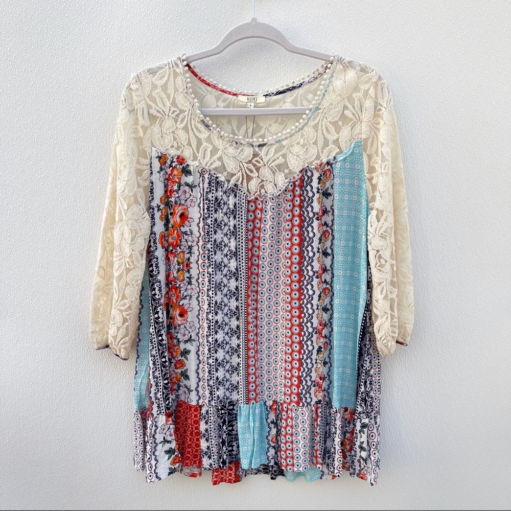 Kori America lace peasant dress quilt boho chic bohemian floral flower